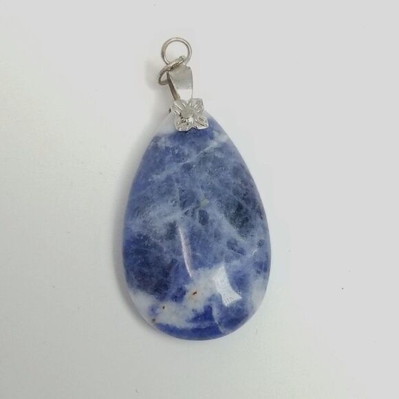 Vintage Blue Stone Drop Shape Pendant, Silver Tone Seteting, Estate - Picture 5 of 5